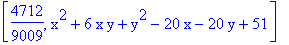[4712/9009, x^2+6*x*y+y^2-20*x-20*y+51]